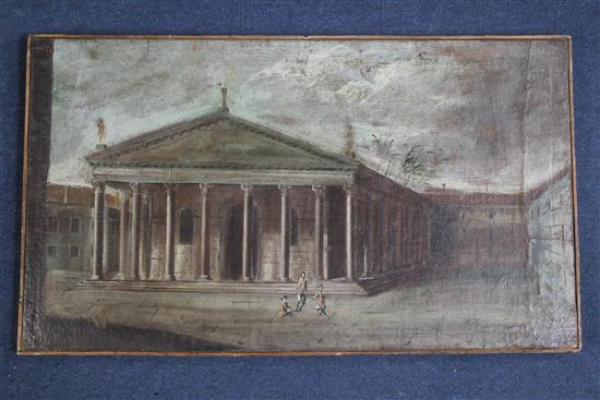 After Francesco Guardi Figures outside a palladian temple, 16 x 28in.